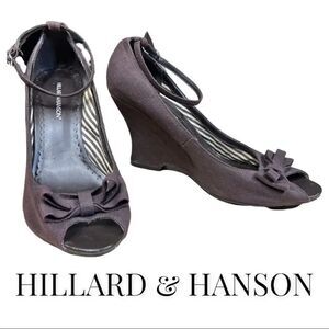 Woman’s Hillard & Hanson Zari Brown Wedges Open Toe Shoes SZ 10